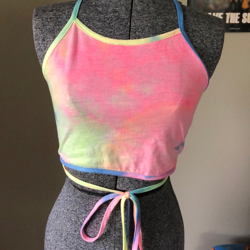 Neon Tie Dye Cropped Halter Top